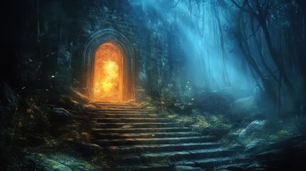 A Stone Archway Leading Into a Mystical Forest
