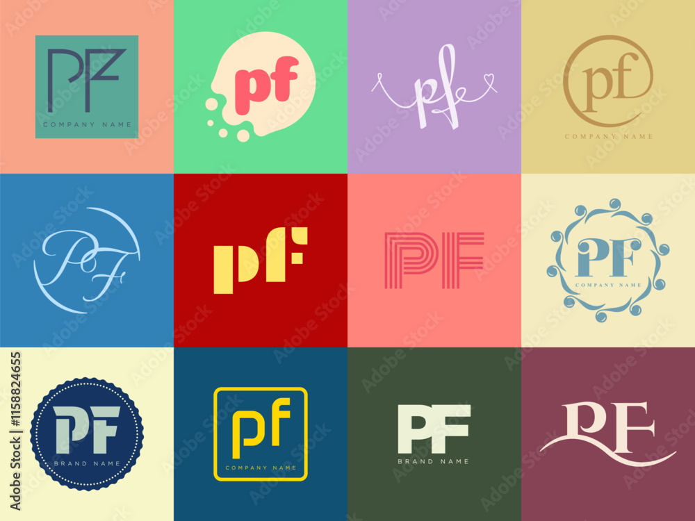 Fototapete pf logo company template. letter p and f logotype. set different classic serif lettering and modern 