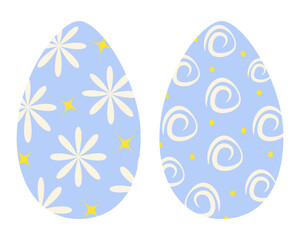 Fototapeta premium Easter Eggs painted freehand decorative ornament and flowers. Easter greeting design element concept