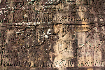 Exploring the Bayon temples at the  archaeological sites  in Cambodia.