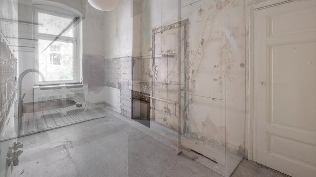 New kitchen before and after renovation - Home Improvement concept