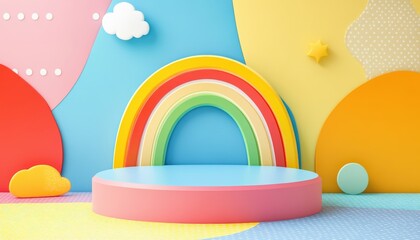 Colorful Rainbow Background with Pastel Platform for Product Display