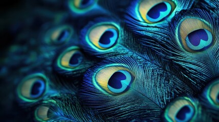 Close-Up of Vibrant Peacock Feathers Displaying Iridescent Eye Patterns in a Natural Setting