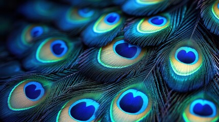 Obraz premium Close-Up of Colorful Peacock Feathers Displaying Vibrant Iridescent Patterns