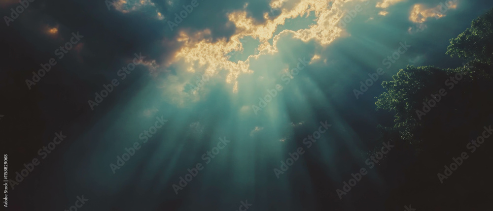 Poster ethereal light bursts create a mystical overlay in a celestial atmosphere