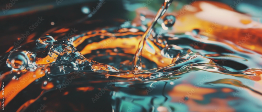 Poster Flowing liquid texture overlay with dynamic water patterns and reflections created by movement