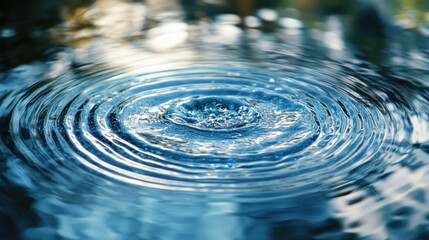 Close-up of Rippling Water Surface in Natural Light, Creating Concentric Circles and a Calming Atmosphere