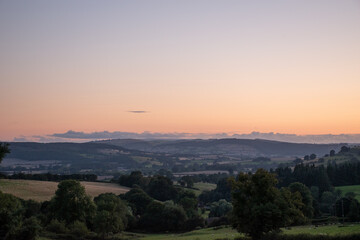 Beautiful sunset over the countryside in Shropshire, UK