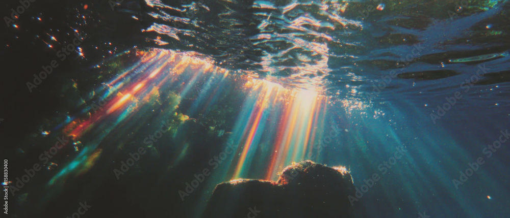 Aufkleber Iridescent light rays dance through water creating a mesmerizing overlay texture