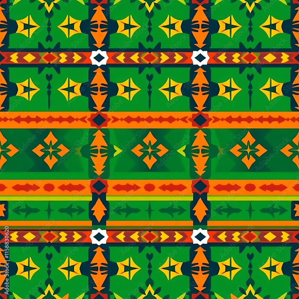 Poster vibrant green geometric pattern: this seamless pattern features a bold and colorful design, perfect 