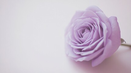 A lone pastel lavender rose isolated against a soft cream background, close-up shot, Minimalist style