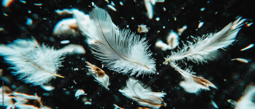 Poster Soft floating feathers overlay texture creating a serene backdrop for design projects