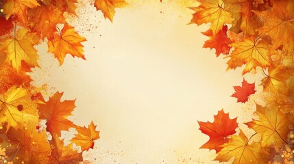 Autumn Leaves Frame with Vibrant Orange and Yellow Foliage on a Textured Background