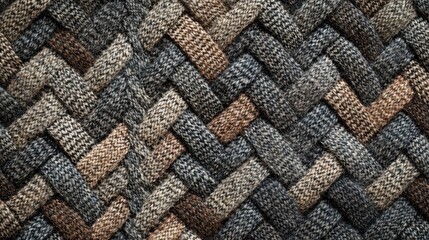 Detailed Close-Up of Multicolored Woven Wool Fabric in a Textured Herringbone Pattern