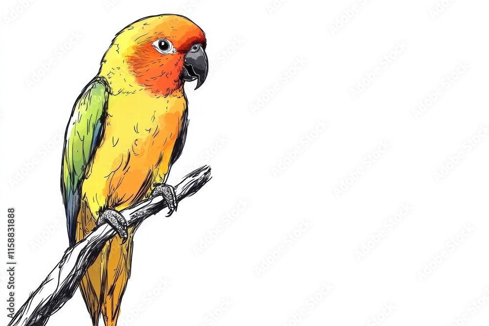 Fototapete vibrant parrot illustration perched on a branch with space for text and mock up display. generative 