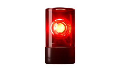 Red emergency light glowing brightly, isolated on a transparent background, created using generative AI, emphasizing its sharp reflection and vivid color.