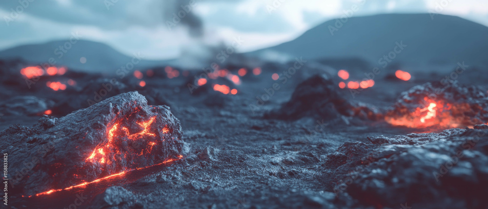 Poster hyper-realistic volcanic rock texture with vibrant colors and soft lighting