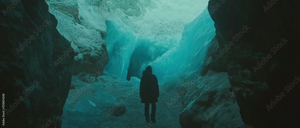 Poster stunning ice formations create a surreal atmosphere in a glacial cave