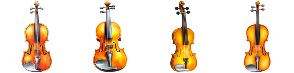 Fototapeta premium 2024 Grammy Concept, A collection of four violins showcasing their elegant shapes and polished finishes.