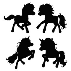 Cartoon pony and unicorns silhouettes.