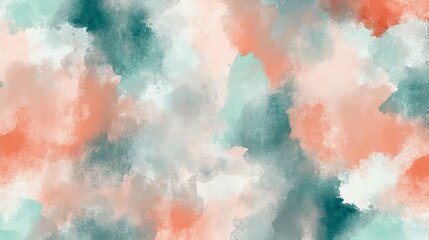 Abstract watercolor pattern, colorful splashes art, teal and coral brush strokes, artistic background print