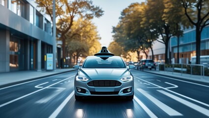 Futuristic Autonomous Car in Urban Landscape