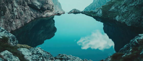 Cinematic capture of a tranquil lake reflecting majestic mountains in vivid colors