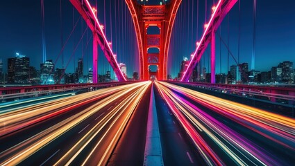 Illuminated Bridge in Dynamic Night Cityscape