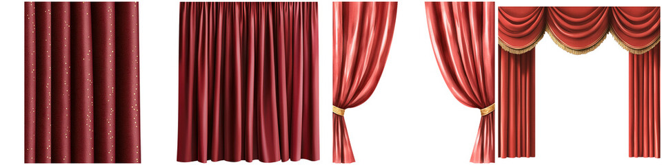 2024 Grammy Concept, Elegant red curtains showcasing various styles, including draped and gathered designs.