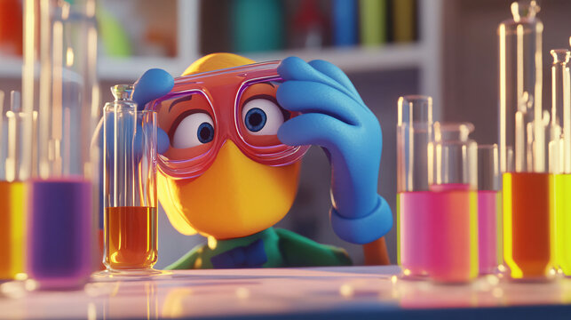 An animated video sequence showing lab gloves and goggles in action during a fun science experiment.