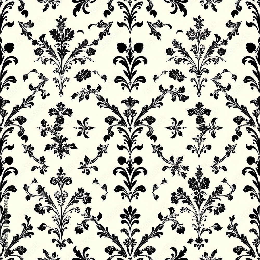 Poster elegant black and white damask pattern: a classic and timeless design, perfect for adding a touch of