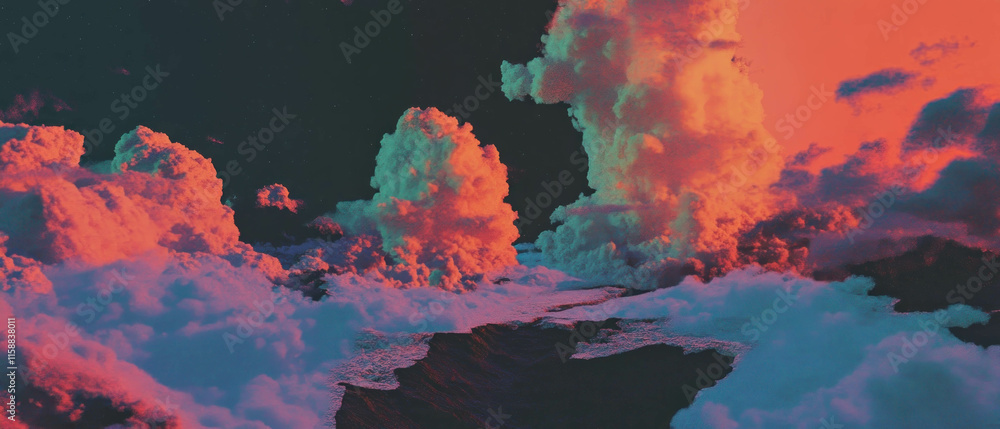 Poster dreamy cloud formations creating a surreal overlay texture with vibrant colors