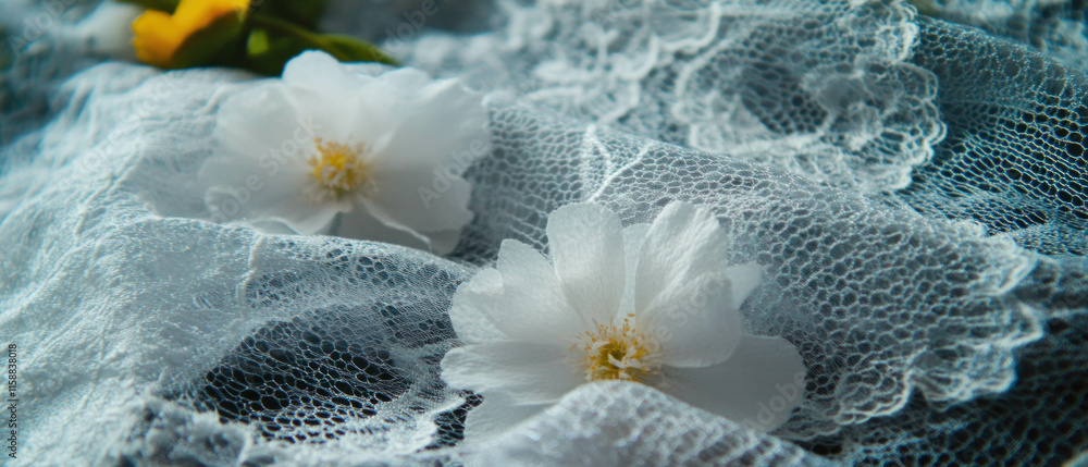 Poster delicate lace overlay texture featuring floral accents and intricate patterns in soft hues
