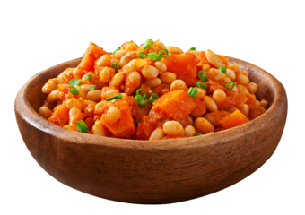 Stewed white beans and sliced pumpkin in tomato sauce png