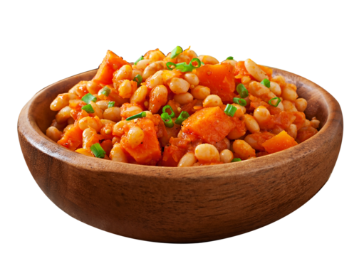 Stewed white beans and sliced pumpkin in tomato sauce png