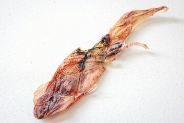 Dried squid on white background	