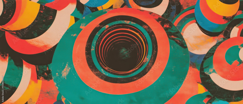 Poster Vibrant layered circular patterns create dynamic abstract background composition