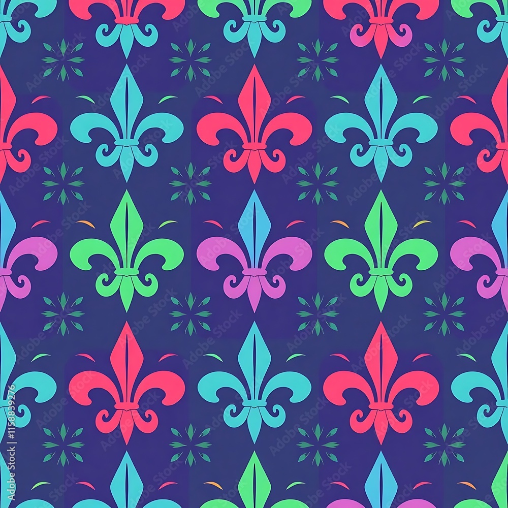 Aufkleber colorful fleur-de-lis pattern: a vibrant and festive pattern featuring a repetitive motif of colorfu