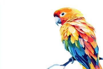 Fototapeta premium Vibrant parrot perched on branch with bright colors and ample copy space for creative design. Generative AI