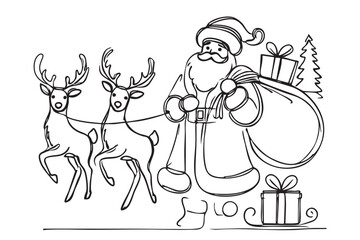Continuous one line drawing of Santa Claus. Represents the joy and magic of Christmas. Hand drawn vector illustration for holiday greeting