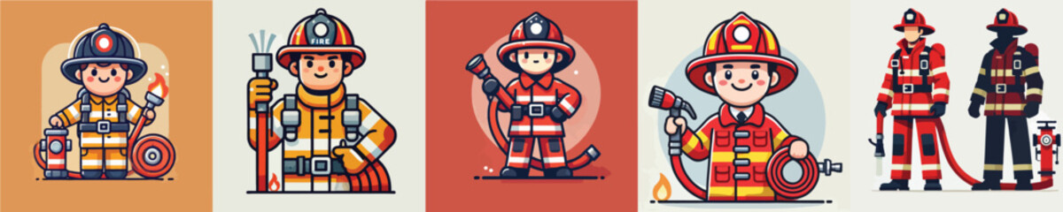 Vector collection of a firefighter on duty