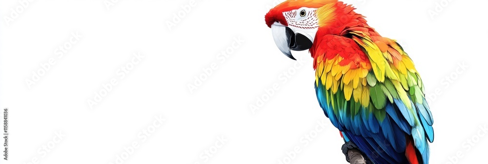 Poster Bright parrot illustrated on a branch with ample space for text and design elements in a vibrant setting. Generative AI