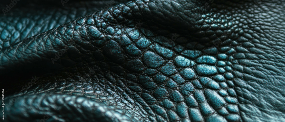 Poster textured leather background in deep green tones with unique patterns and sheen