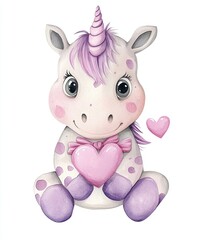 Fototapeta premium Cute valentines baby unicorn illustration with heart-shaped spots in pastel colors
