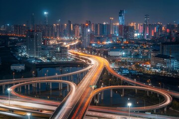 Minh City, Vietnam - April 28, 2023: View of colorful city light of Saigon by night from above. Drone photography of beautiful city