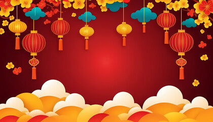 Chinese Lanterns and Blossoms - a Festive Paper-cut Design