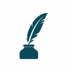 Simple Elegant Quill and Ink Pot Illustration.