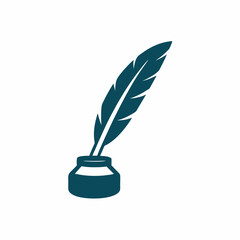 Simple Elegant Quill and Ink Pot Illustration.