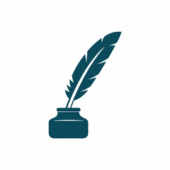 Simple Elegant Quill and Ink Pot Illustration.