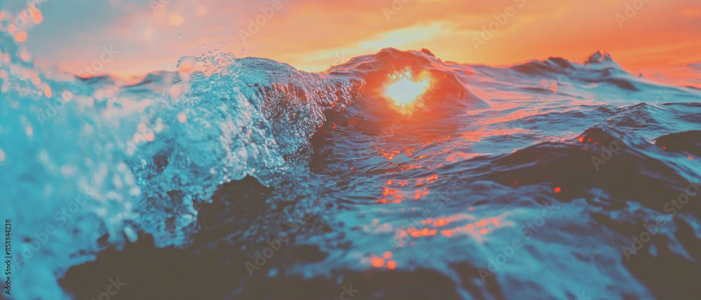 Aufkleber Background overlay of sun rays texture with dynamic ocean waves in vibrant colors
